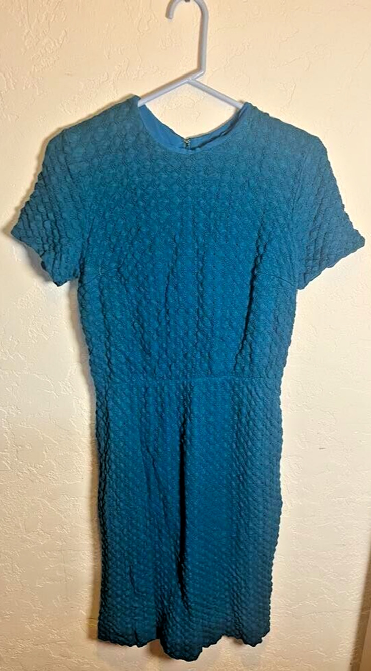 C1960 Knit Dress Turquoise Short Sleeve Long Small/Medium